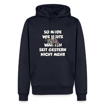 schlafender Waschbär Langschläfer müde Spruch - Männer Premium Bio Hoodie - Navy - Vorne - Nico (187cm)