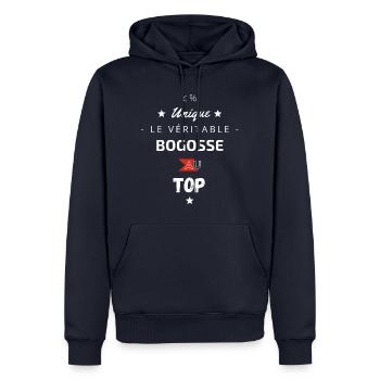Le véritable Bogosse au top - Sweat à capuche Premium bio Homme - bleu marine - Devant - Nico (187cm)
