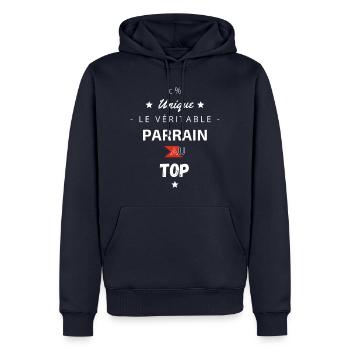 Le Véritable Parrain au top - Sweat à capuche Premium bio Homme - bleu marine - Devant - Nico (187cm)