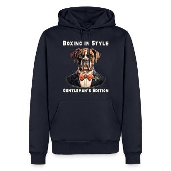 Boxen mit Stil - Männer Premium Bio Hoodie - Navy - Vorne - Nico (187cm)