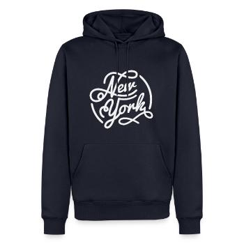 New York Vintage Style weiß Schriftzug - Männer Premium Bio Hoodie - Navy - Vorne - Nico (187cm)