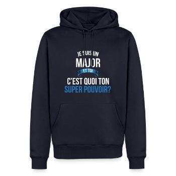 Major super pouvoir homme - Sweat à capuche Premium bio Homme - bleu marine - Devant - Nico (187cm)