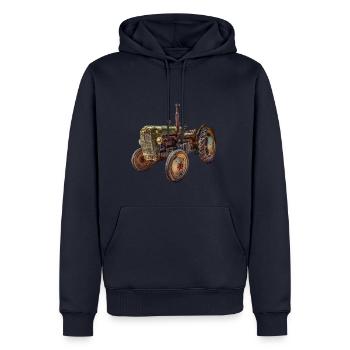 grüner Traktor Oldtimer - Männer Premium Bio Hoodie - Navy - Vorne - Nico (187cm)
