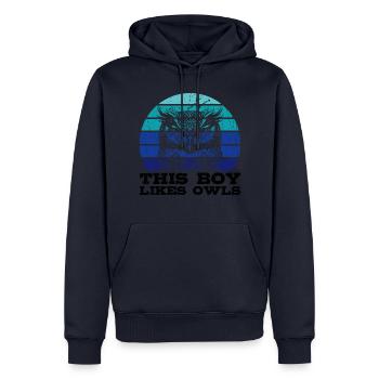 Junge mag Eulen Waldtiere Natur Wildtiere Eule - Männer Premium Bio Hoodie - Navy - Vorne - Nico (187cm)