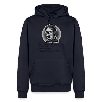 07 Zitat Nikola Tesla present theirs future mine - Männer Premium Bio Hoodie - Navy - Vorne - Nico (187cm)