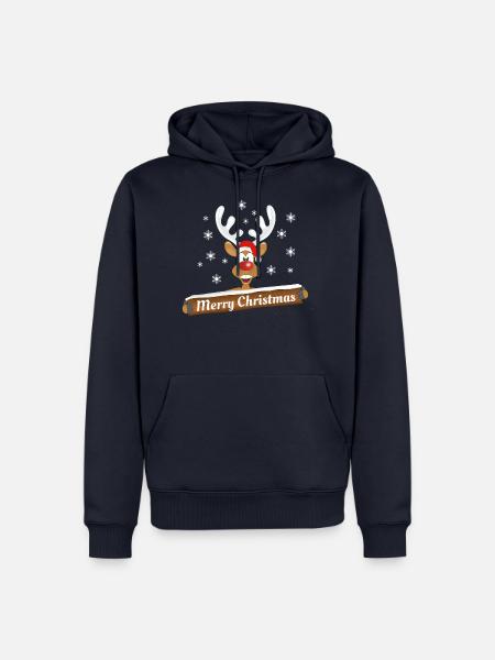 Rudolph Reindeer Merry Christmas - Männer Premium Bio Hoodie - Navy
