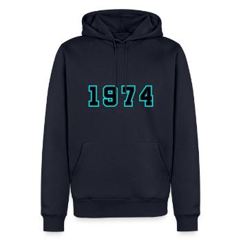1974 Année Anniversaire - Sweat à capuche Premium bio Homme - bleu marine - Devant - Nico (187cm)