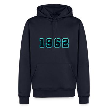 1962 Année Anniversaire - Sweat à capuche Premium bio Homme - bleu marine - Devant - Nico (187cm)