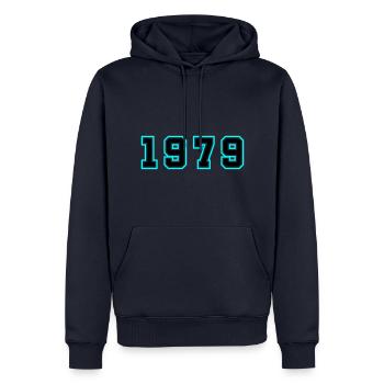 1979 Année Anniversaire - Sweat à capuche Premium bio Homme - bleu marine - Devant - Nico (187cm)