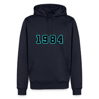 1984 Année Anniversaire - Sweat à capuche Premium bio Homme - bleu marine - Devant - Nico (187cm)