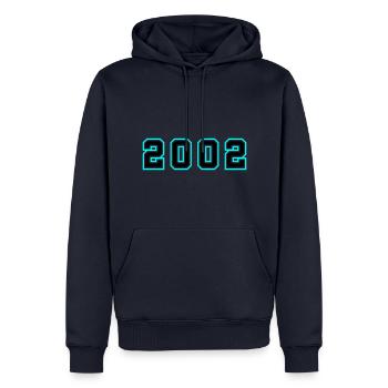 2002 Année Anniversaire - Sweat à capuche Premium bio Homme - bleu marine - Devant - Nico (187cm)