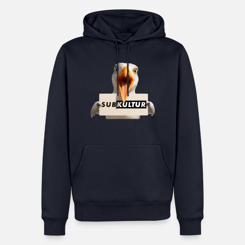 SUBKULTUR Möwe mit Schild - Männer Premium Bio Hoodie - Navy