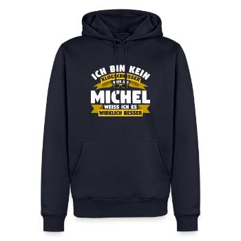 Klugscheisser Michel weiß es besser - Männer Premium Bio Hoodie - Navy - Vorne - Nico (187cm)