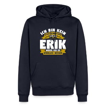 Klugscheisser Erik weiß es besser - Männer Premium Bio Hoodie - Navy - Vorne - Nico (187cm)