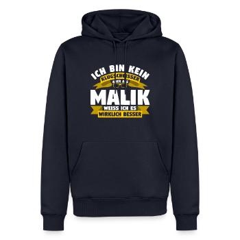 Klugscheisser Malik weiß es besser - Männer Premium Bio Hoodie - Navy - Vorne - Nico (187cm)