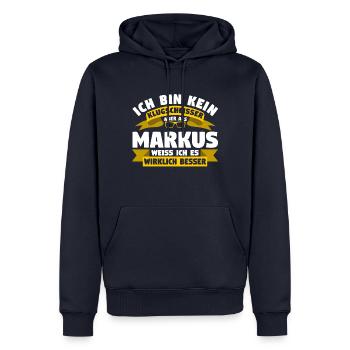 Klugscheisser Markus weiß es besser - Männer Premium Bio Hoodie - Navy - Vorne - Nico (187cm)