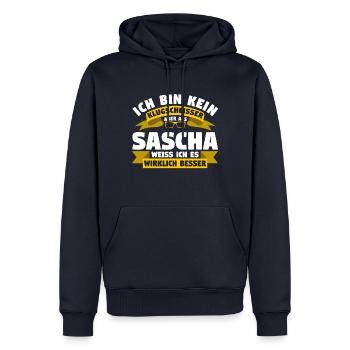 Klugscheisser Sascha weiß es besser - Männer Premium Bio Hoodie - Navy - Vorne - Nico (187cm)