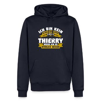 Klugscheisser Thierry weiß es besser - Männer Premium Bio Hoodie - Navy - Vorne - Nico (187cm)