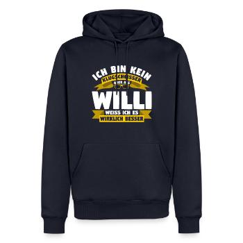 Klugscheisser Willi weiß es besser - Männer Premium Bio Hoodie - Navy - Vorne - Nico (187cm)