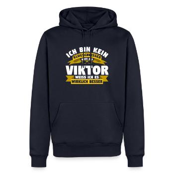Klugscheisser Viktor weiß es besser - Männer Premium Bio Hoodie - Navy - Vorne - Nico (187cm)