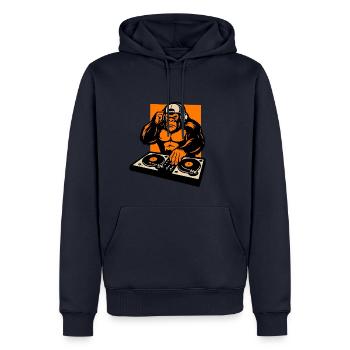 Beats & Banana Power – DJ Gorilla Style - Sweat à capuche Premium bio Homme - bleu marine - Devant - Nico (187cm)