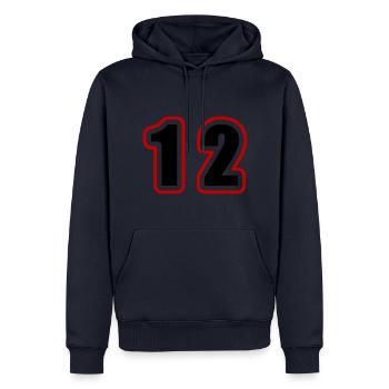 12 Nombre Collège - Sweat à capuche Premium bio Homme - bleu marine - Devant - Nico (187cm)