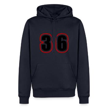 36 Zahl College - Männer Premium Bio Hoodie - Navy - Vorne - Nico (187cm)