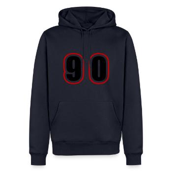 90 Zahl College - Männer Premium Bio Hoodie - Navy - Vorne - Nico (187cm)