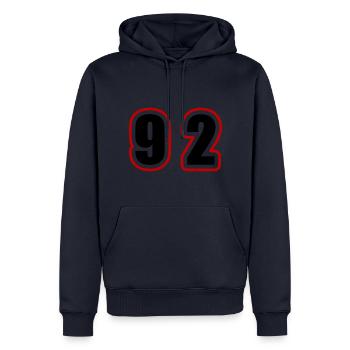 92 Zahl College - Männer Premium Bio Hoodie - Navy - Vorne - Nico (187cm)