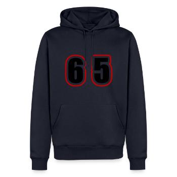 65 Zahl College - Männer Premium Bio Hoodie - Navy - Vorne - Nico (187cm)