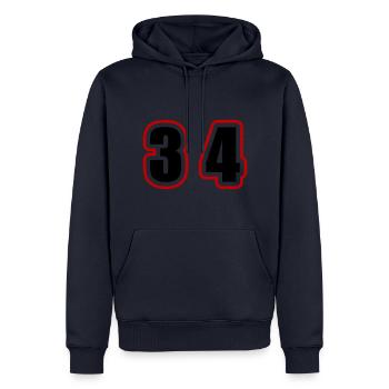 34 Zahl College - Männer Premium Bio Hoodie - Navy - Vorne - Nico (187cm)