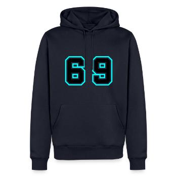 69 Zahl Symbol - Männer Premium Bio Hoodie - Navy - Vorne - Nico (187cm)