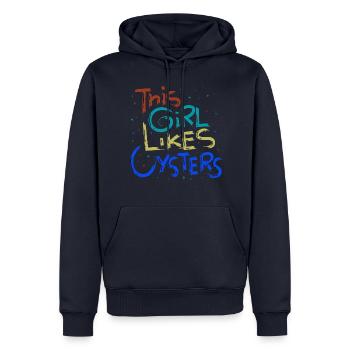 Fruits de mer drôle disant fille aime les huîtres - Sweat à capuche Premium bio Homme - bleu marine - Devant - Nico (187cm)