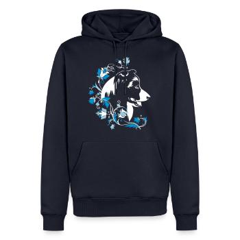Border Collie Fleurs 3 - Sweat à capuche Premium bio Homme - bleu marine - Devant - Nico (187cm)