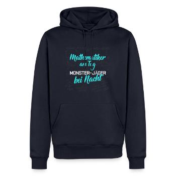 Mathematik Shirt · Mathematiker · Monster Jäger - Männer Premium Bio Hoodie - Navy - Vorne - Nico (187cm)