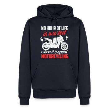 Motorrad Shirt · Superbike · Biker · verschwendet - Männer Premium Bio Hoodie - Navy - Vorne - Nico (187cm)