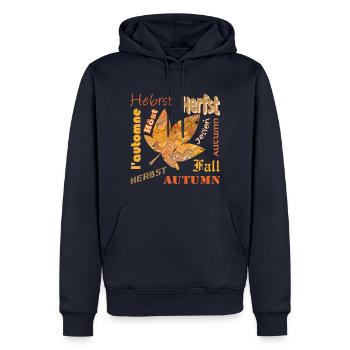 herbst schrift mit blatt e 266 - Männer Premium Bio Hoodie - Navy - Vorne - Nico (187cm)