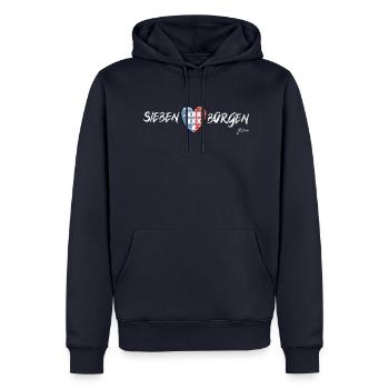 Pongratz Design | Moderne siebenbürgische Mode - Männer Premium Bio Hoodie - Navy - Vorne - Nico (187cm)