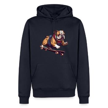 Cool Bulldog Skateboarder en action - Sweat à capuche Premium bio Homme - bleu marine - Devant - Nico (187cm)
