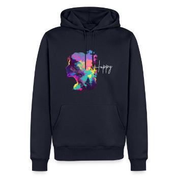 Happy Colorful Woman Design - Sweat à capuche Premium bio Homme - bleu marine - Devant - Nico (187cm)