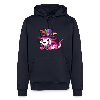 Mardi Gras Axolotl: Karnevals-Freude - Männer Premium Bio Hoodie - Navy - Vorne - Nico (187cm)