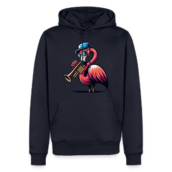 Cool trompette flamant rose avec chapeau - Sweat à capuche Premium bio Homme - bleu marine - Devant - Nico (187cm)