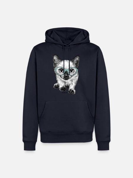 P.D. Moreno Neugierige Katze - Männer Premium Bio Hoodie - Navy