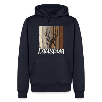 Lausbua Hirsch Lederhosen - Männer Premium Bio Hoodie - Navy - Vorne - Nico (187cm)