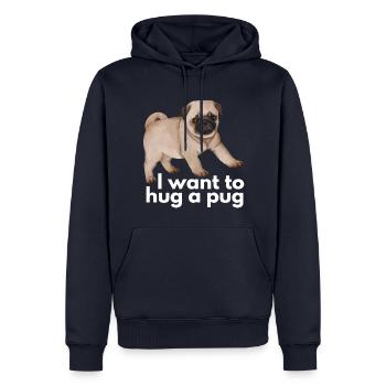 Je veux embrasser un carlin - chien mignon et drôle - Sweat à capuche Premium bio Homme - bleu marine - Devant - Nico (187cm)