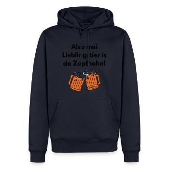 Also mei Lieblingstier is da Zapfhahn - Männer Premium Bio Hoodie - Navy - Vorne - Nico (187cm)
