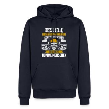 LKW-Fahrer Aggressionsprobleme und hasst dumme ... - Männer Premium Bio Hoodie - Navy - Vorne - Nico (187cm)