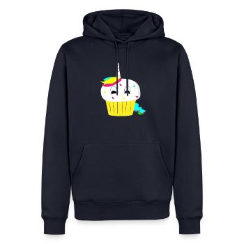 Natale Unicorn nuovo nuovo regalo Arcobaleno - Felpa con cappuccio ecologica premium da uomo - blu navy - Fronte - Nico (187cm)