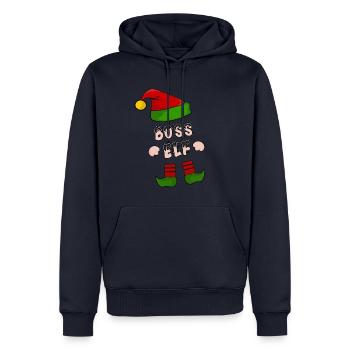 patron; Chef de cuisine; onze; elfe; Cadeau de Noël d'Elf - Sweat à capuche Premium bio Homme - bleu marine - Devant - Nico (187cm)
