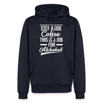 Zur Seite Kaffee - das ist ein Job für Alkohol! - Männer Premium Bio Hoodie - Navy - Vorne - Nico (187cm)